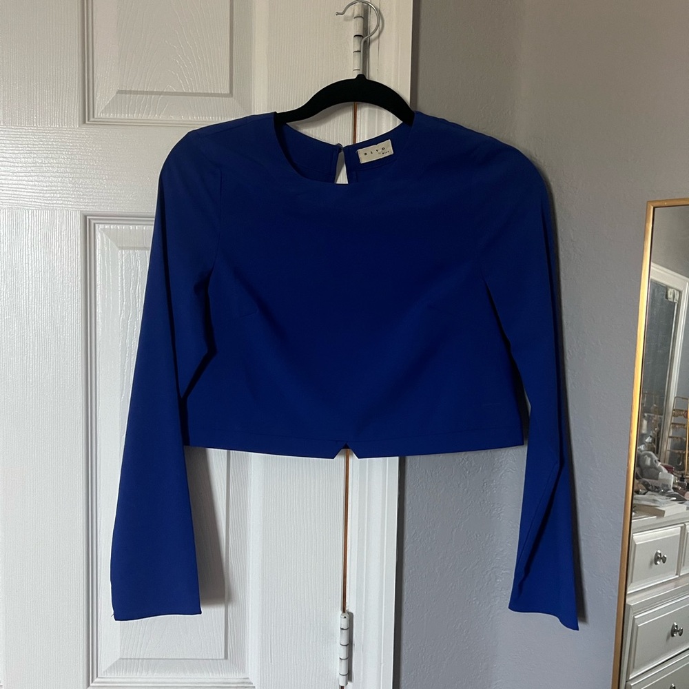 Blue Long Sleeve Women's Crop Top